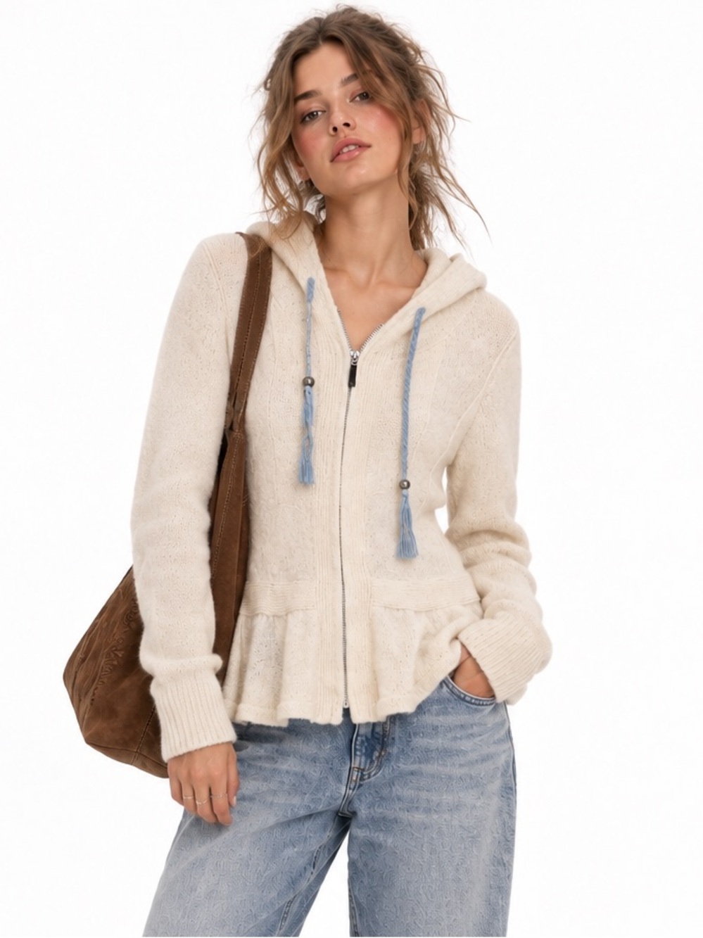 Free People 100% Wool Peplum Full Zip Hoodie
